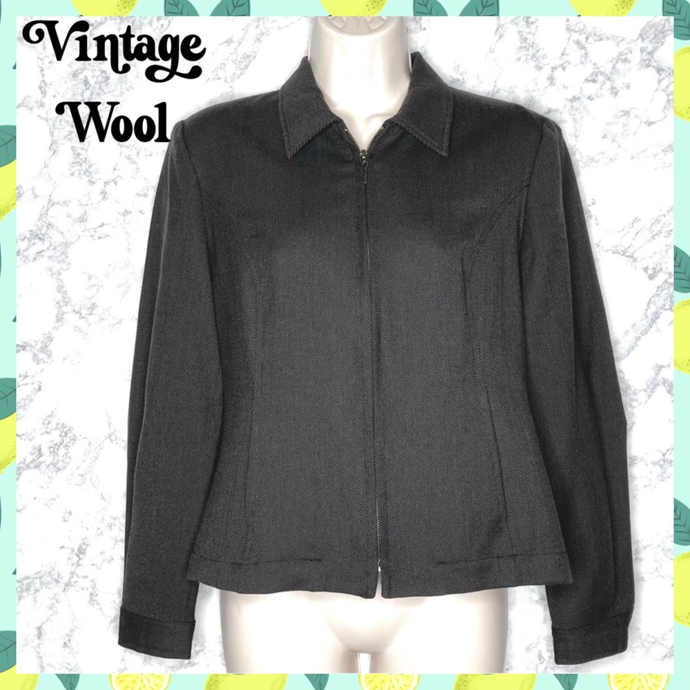 Harris Wallace 80s Wool Blend Textured Zip Crop Jacket Women’s 6 Petite